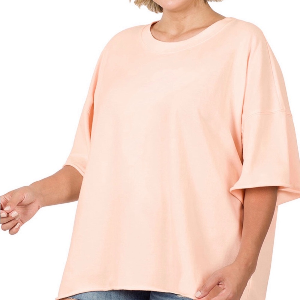 ZENANA 
Oversized Raw Edge Drop Shoulder Top - Picture 7 of 9